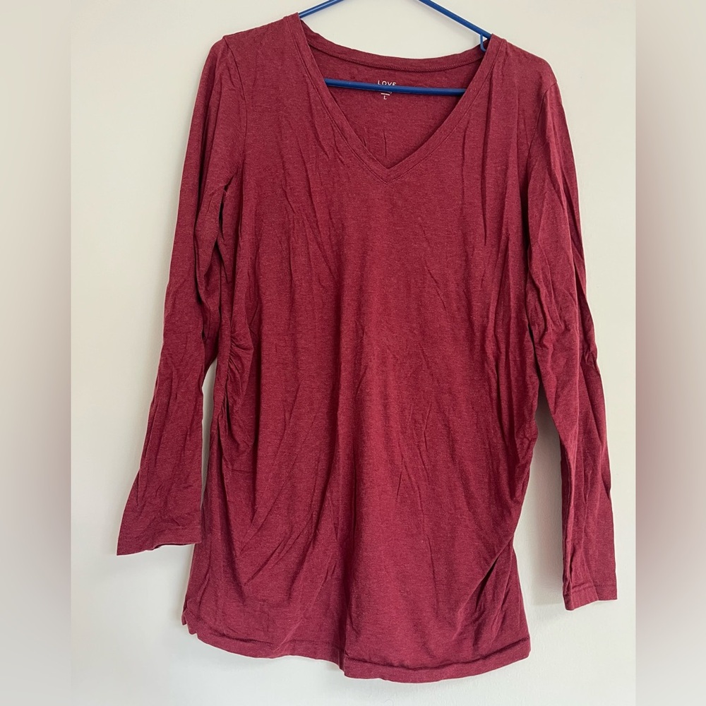 GAP Maternity Pure Body V-Neck Long Sleeve Tee in Red Heather